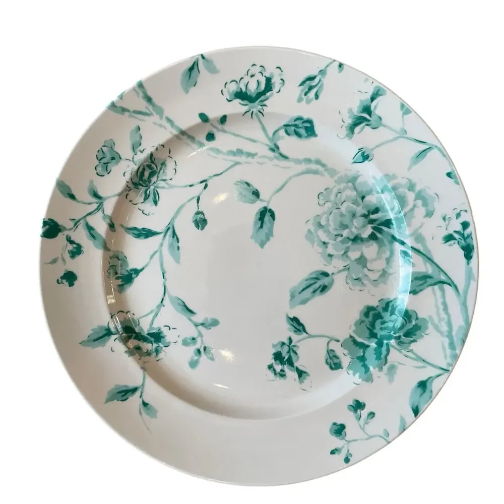 Martha Stewart Floral Salad Plates 8.5in Porcelain Set of 4 Teal White NEW